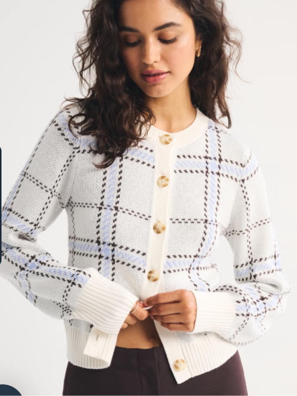 NWT Abercrombie & Fitch Textural Stitch Shrunken Cardigan Cream Plaid Medium